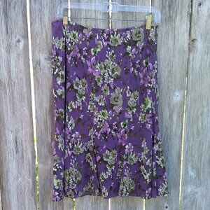 Worth Skirt 100% Silk Purple Floral Print Business Core Size 6